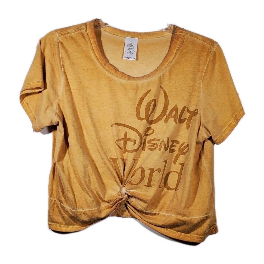 2x XXL Walt Disney World Parks Gold Logo Knotted Cropped T-Shirt Womens
